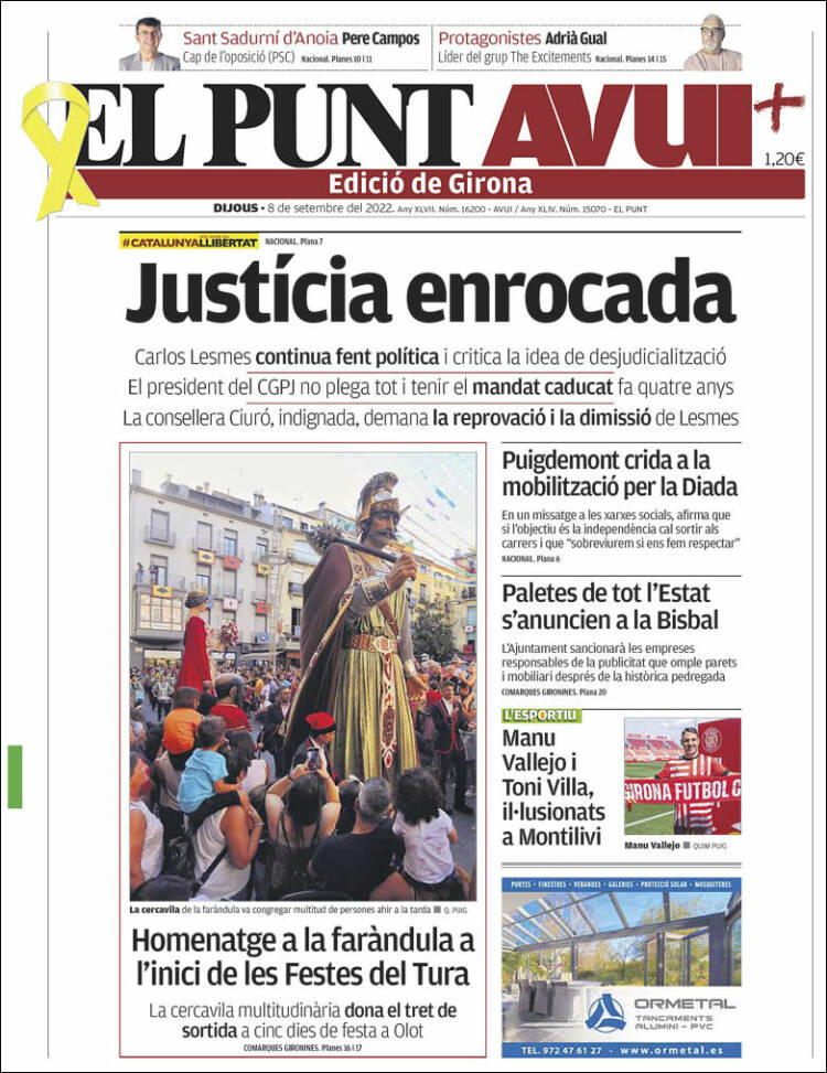 Portada de El Punt Avui - Girona (España)