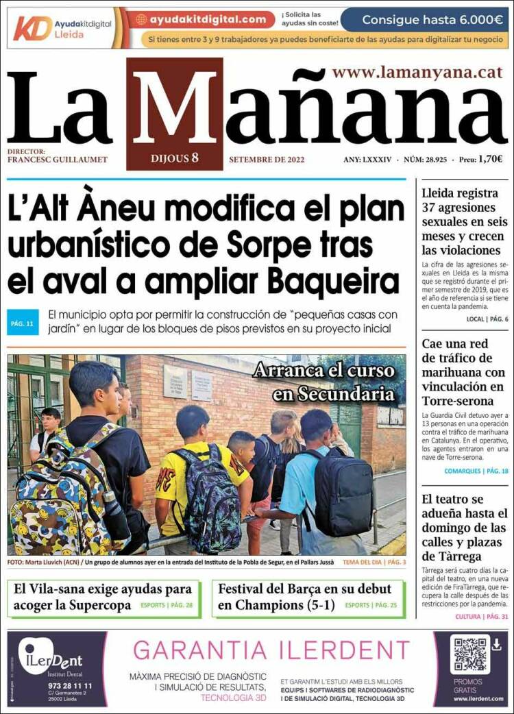 Portada de La Mañana - Diari de Ponent (España)
