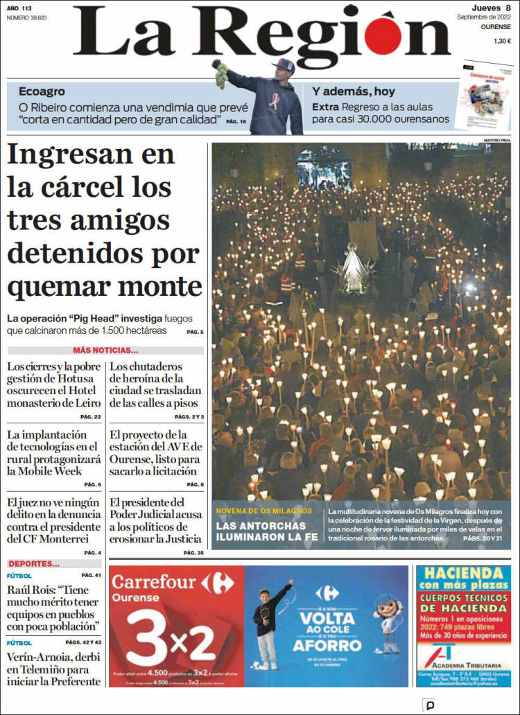 Portada de La Región de Ourense (España)