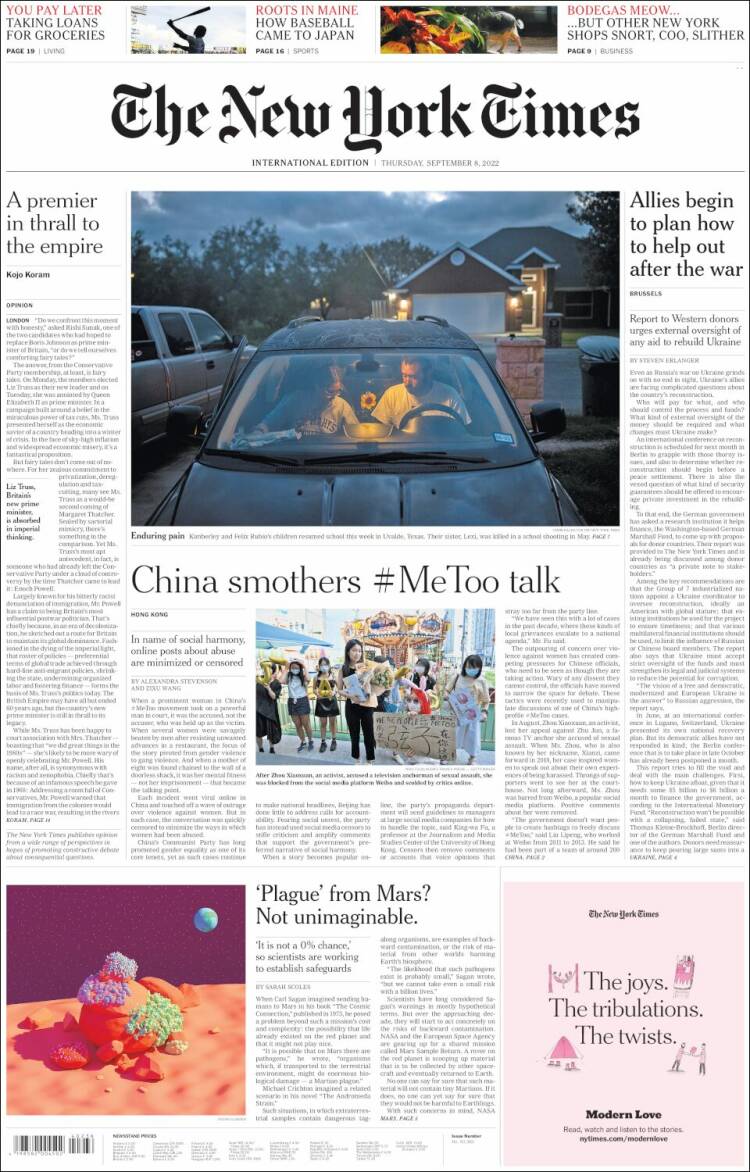 Portada de International New York Times (Europe)