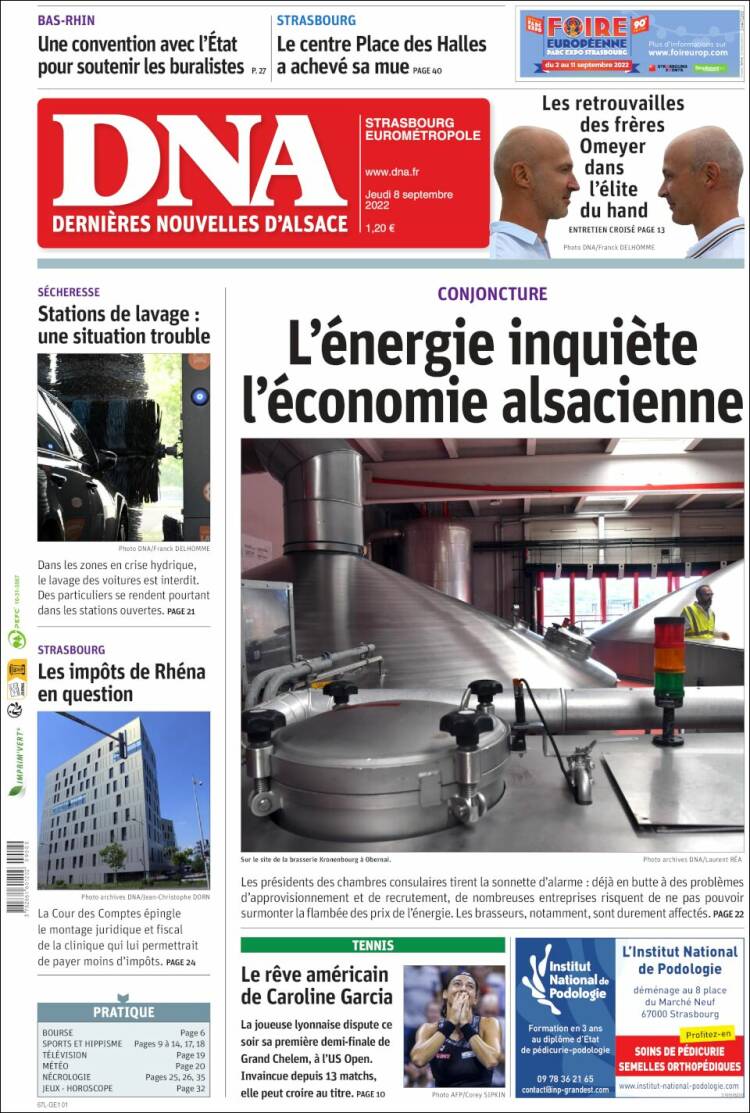 Portada de Les Dernières Nouvelles d'Alsace (France)