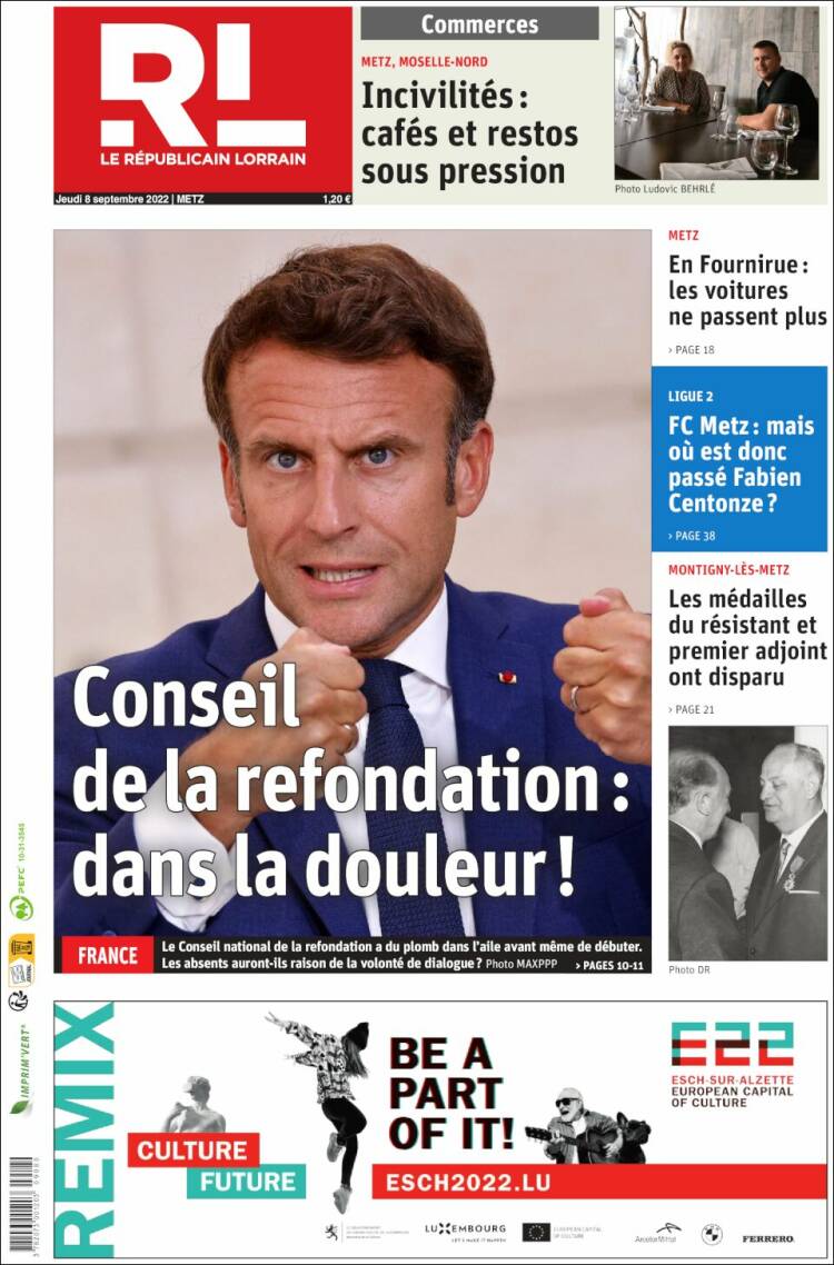 Portada de Le Republicain Lorrain (France)