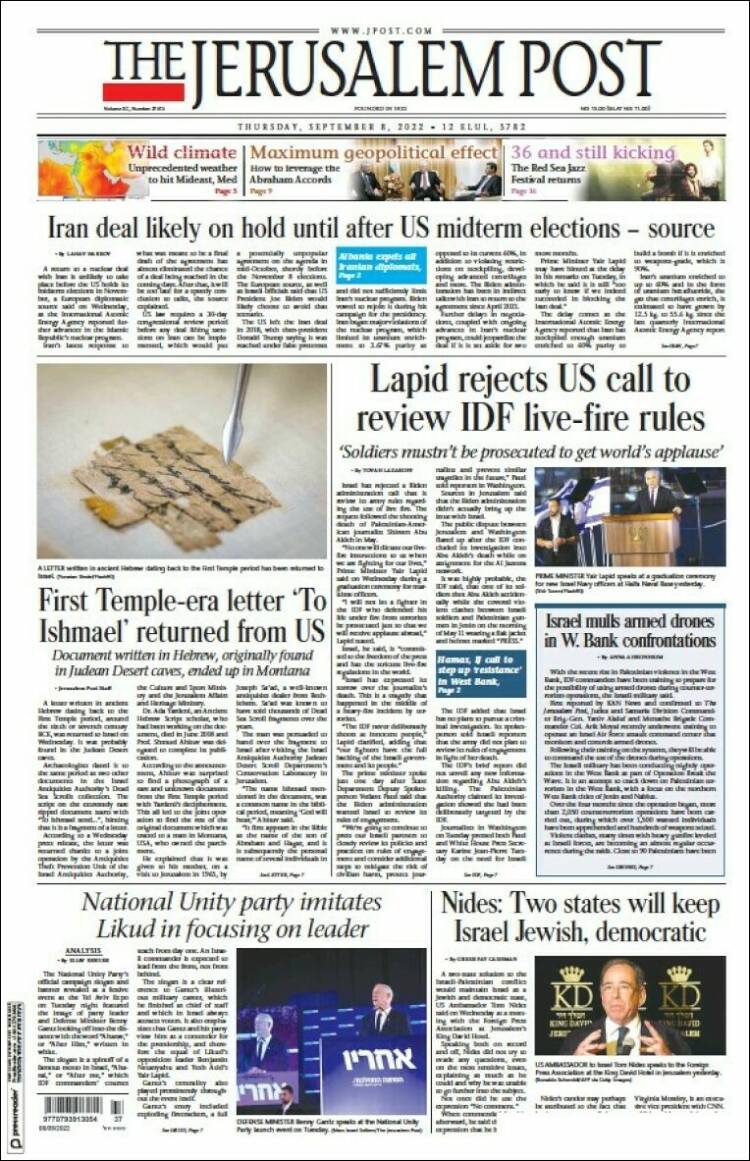 Portada de The Jerusalem Post (Israel)