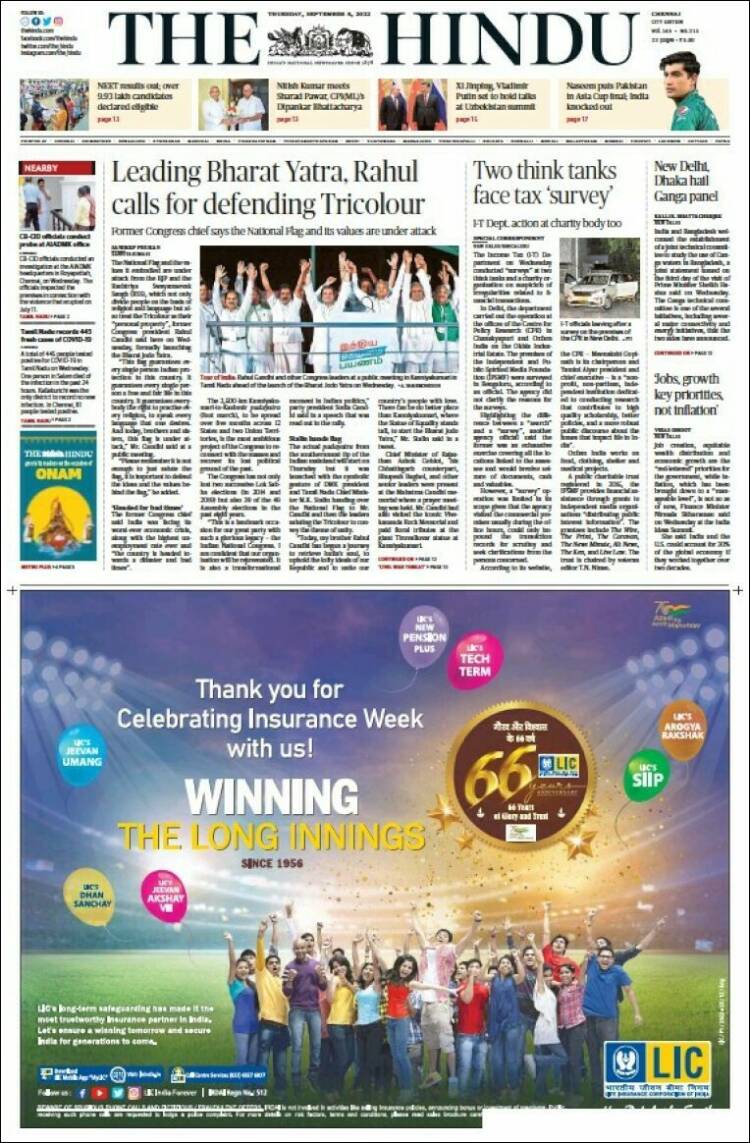 Portada de The Hindu (India)