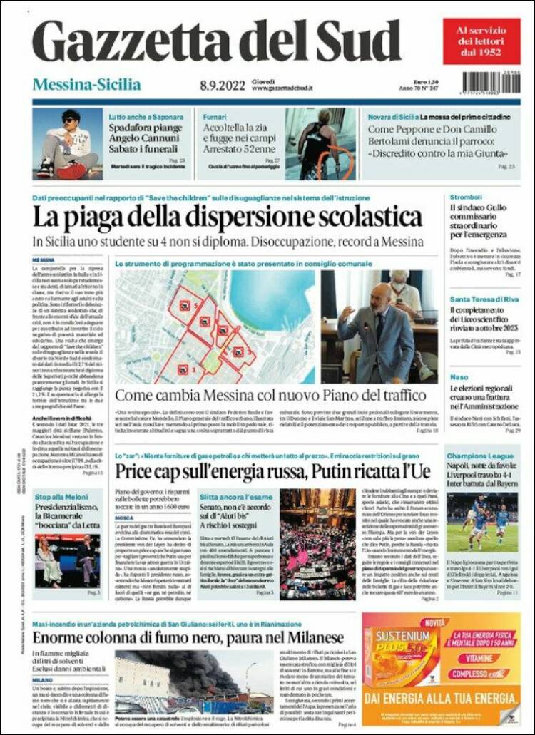 Portada de Gazzetta del Sud (Italia)