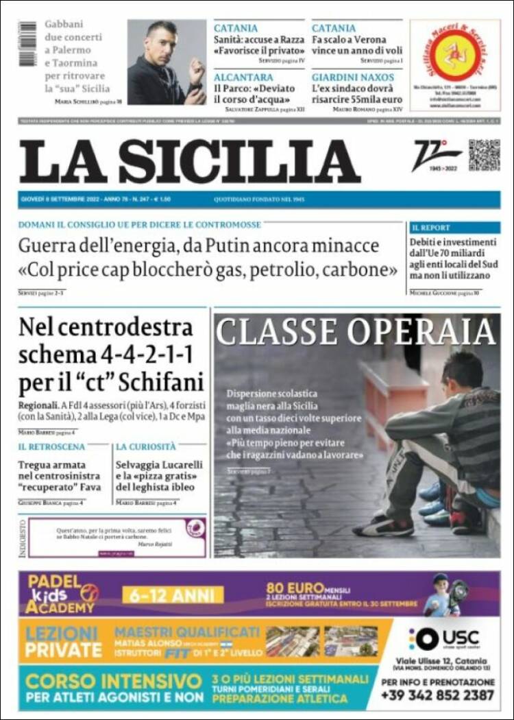 Portada de La Sicilia (Italia)