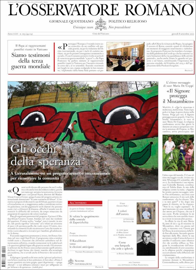 Portada de L'Osservatore Romano (Italia)