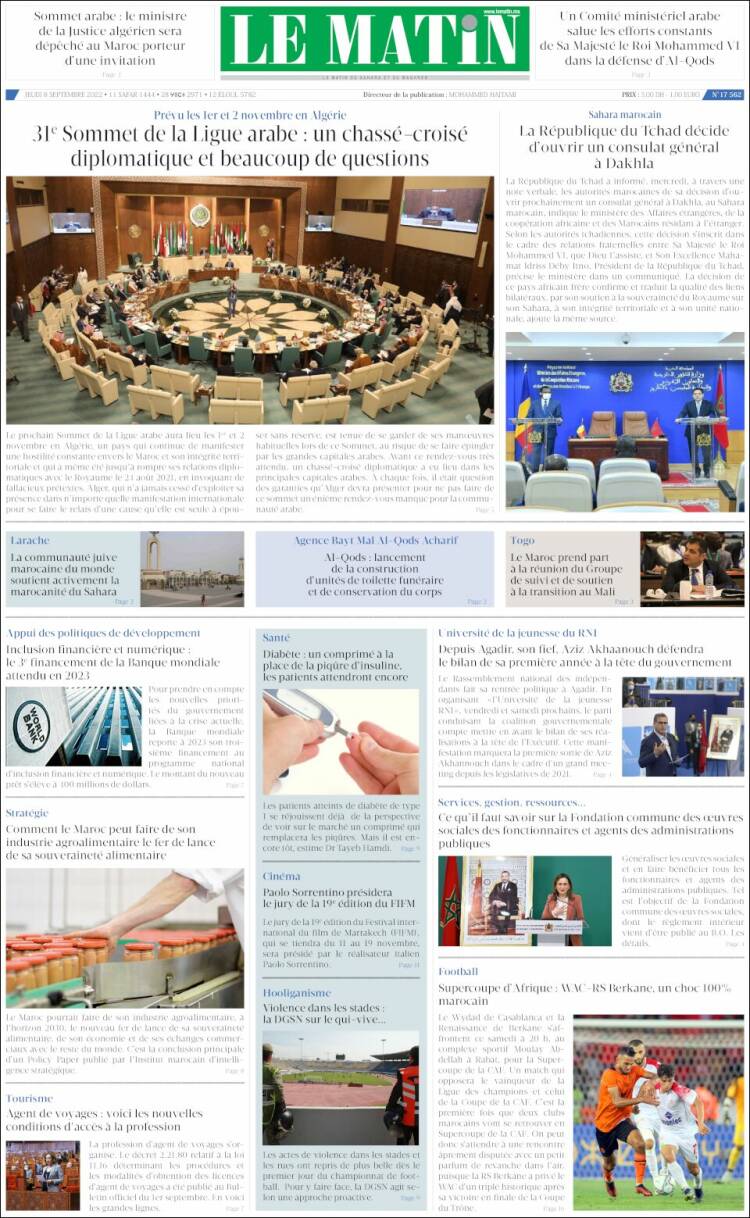 Portada de Le Matin (Marruecos)