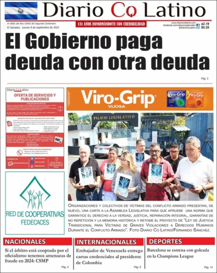 Portada de Diario Co Latino (El Salvador)