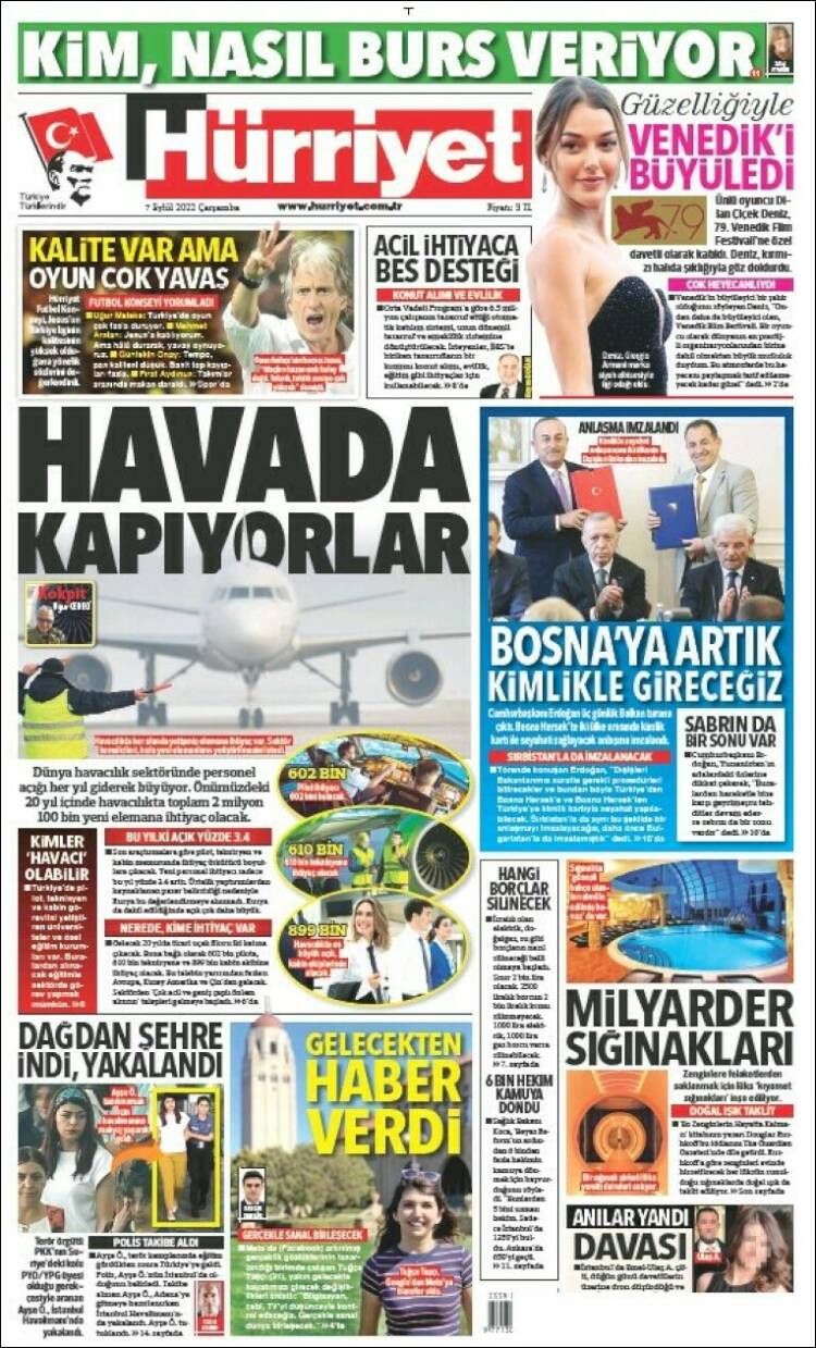Portada de Hürriyet (Turqu&iacute;a)