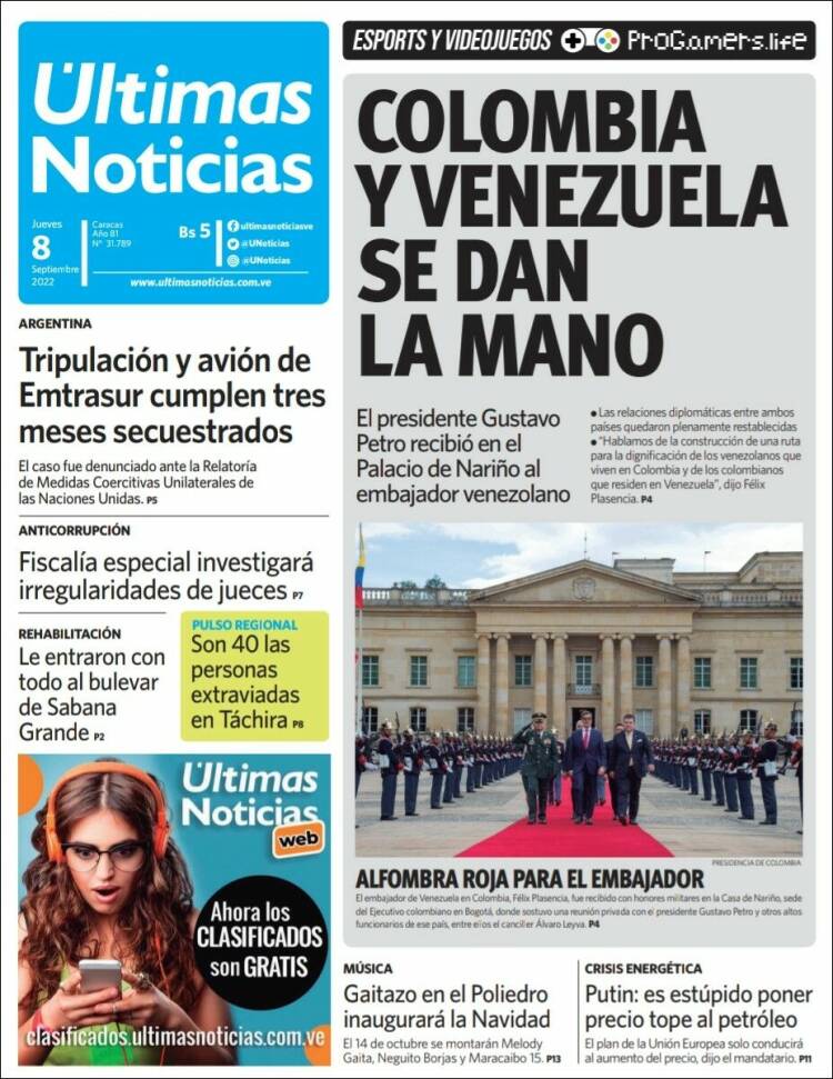 Portada de Últimas Noticias (Venezuela)