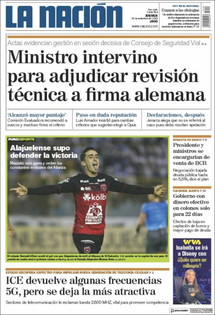 Portada de La Nación - Costa Rica (Costa Rica)