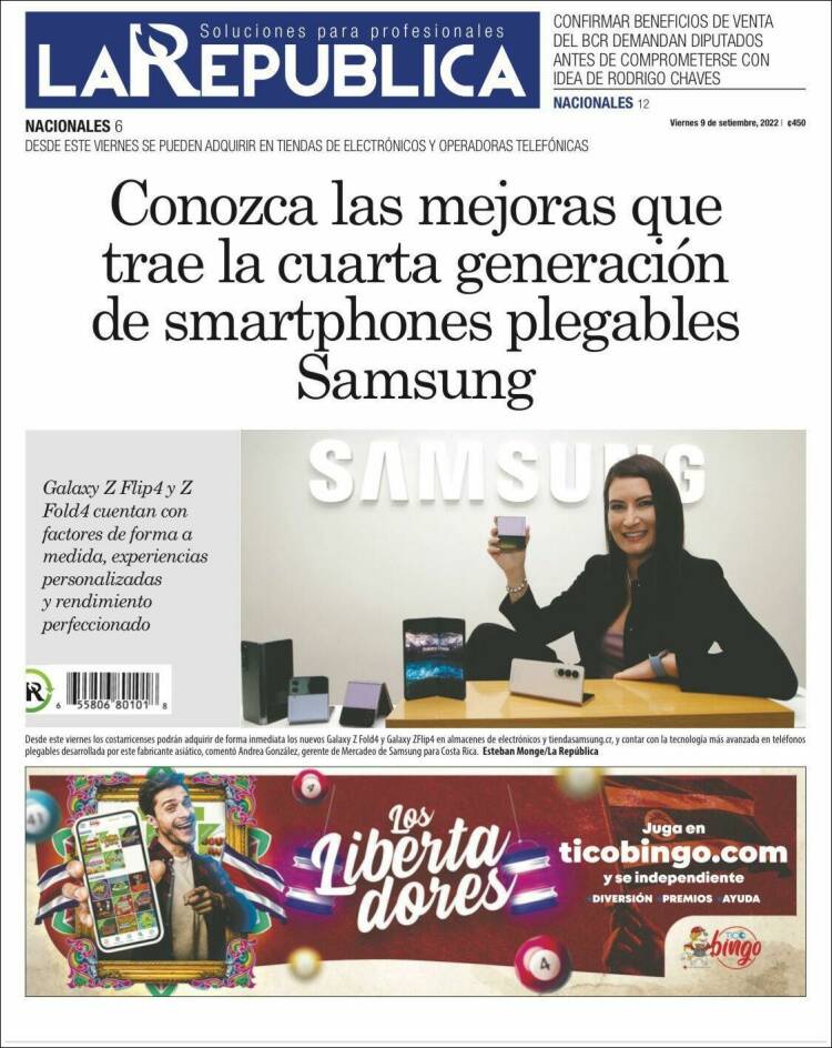 Portada de La República (Costa Rica)