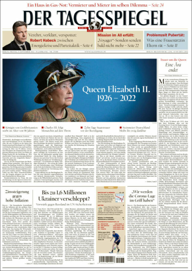 Portada de Der Tagesspiegel (Alemania)