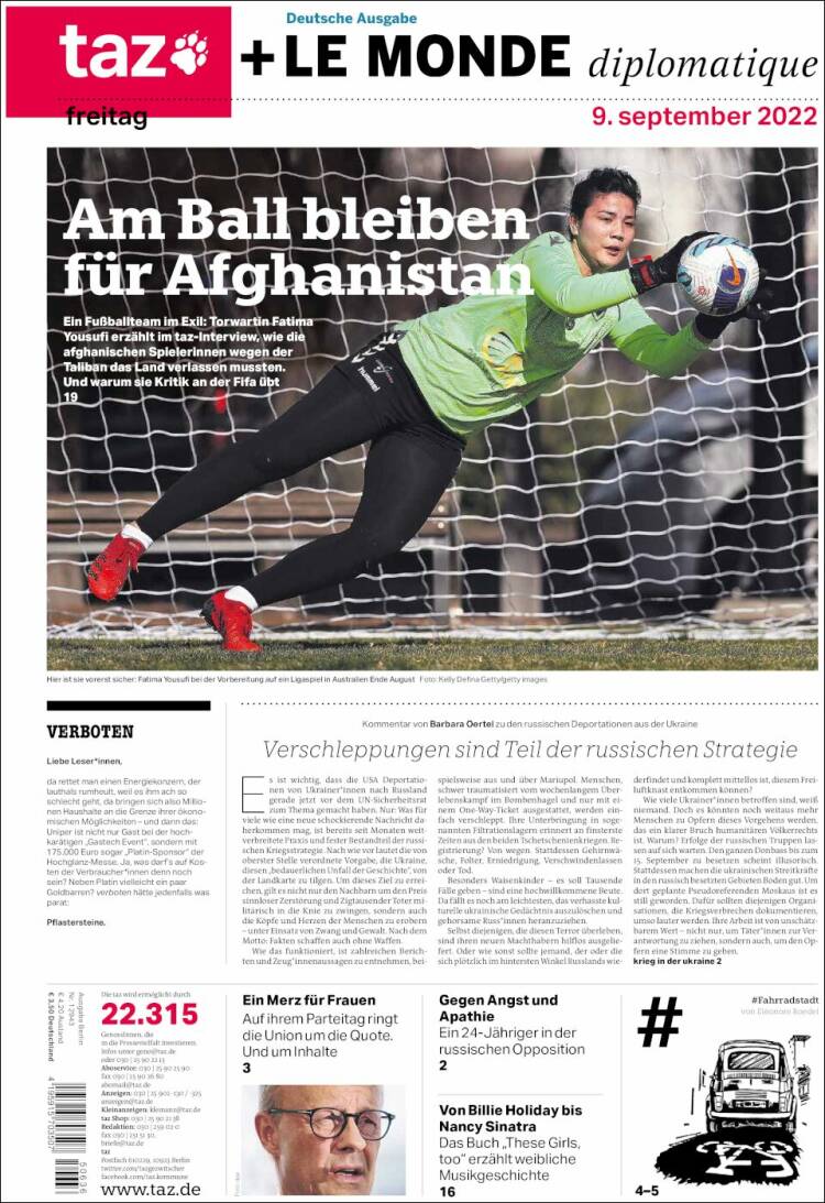 Portada de Die Tageszeitung (Alemania)