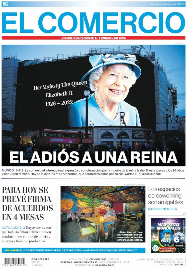 Portada de El Comercio (Ecuador)