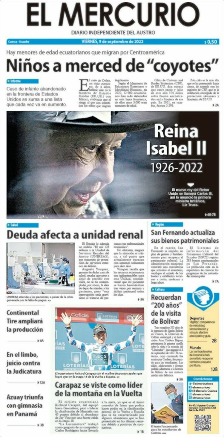Portada de Diario El Mercurio (Ecuador)