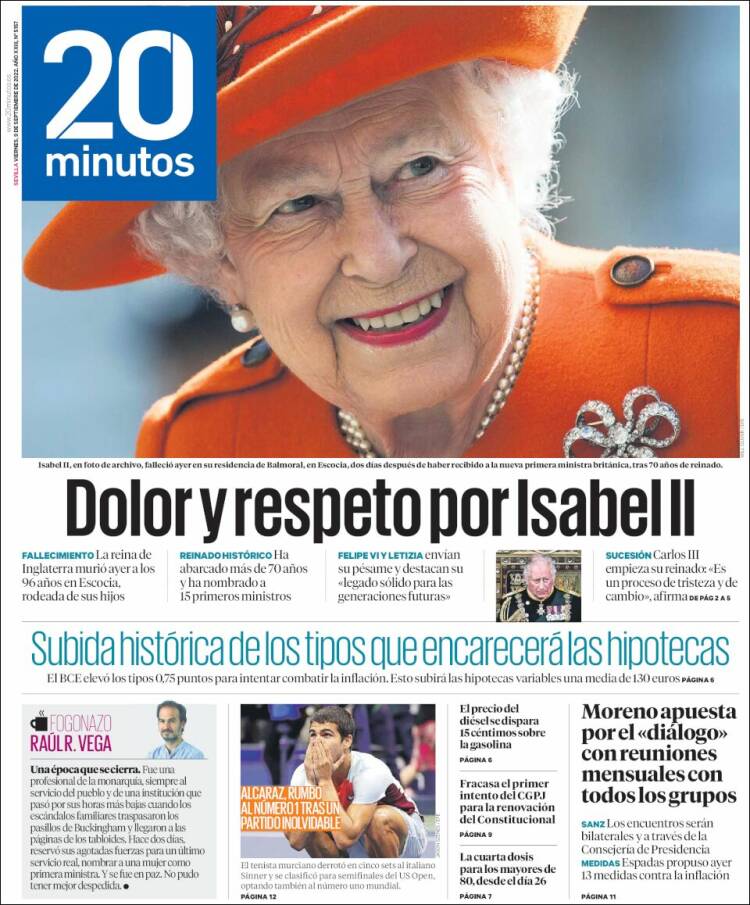 Portada de 20 Minutos - Sevilla (España)