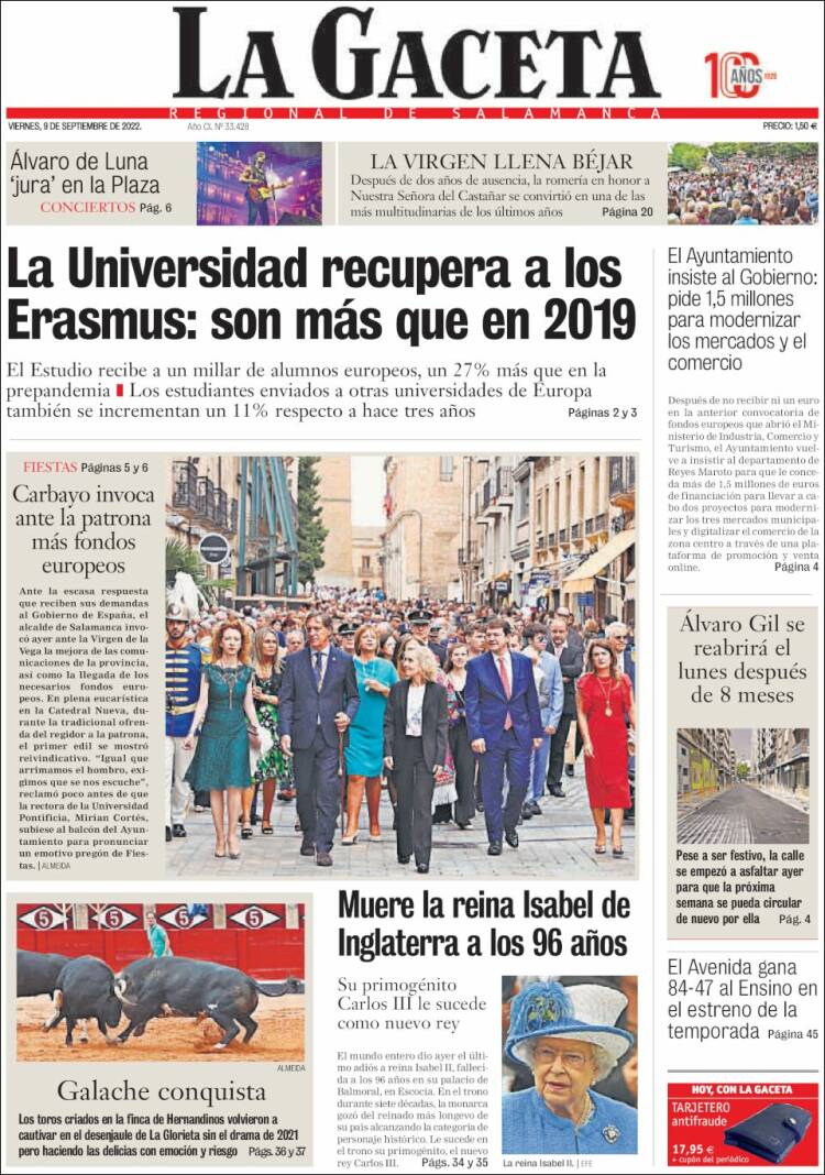 Portada de La Gaceta de Salamanca (España)