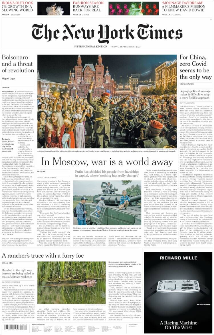 Portada de International New York Times (Europe)