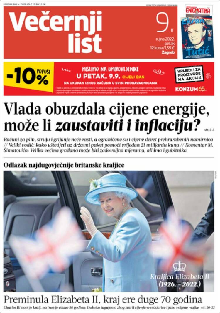 Portada de Večernji (Croatie)