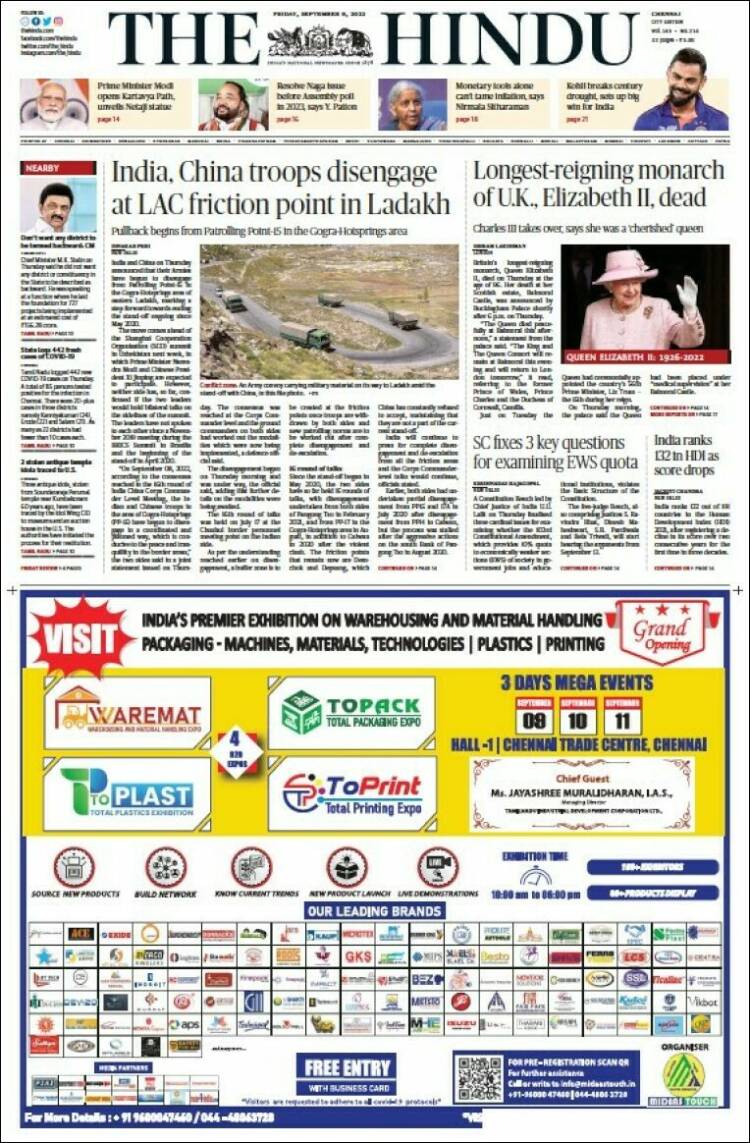 Portada de The Hindu (India)