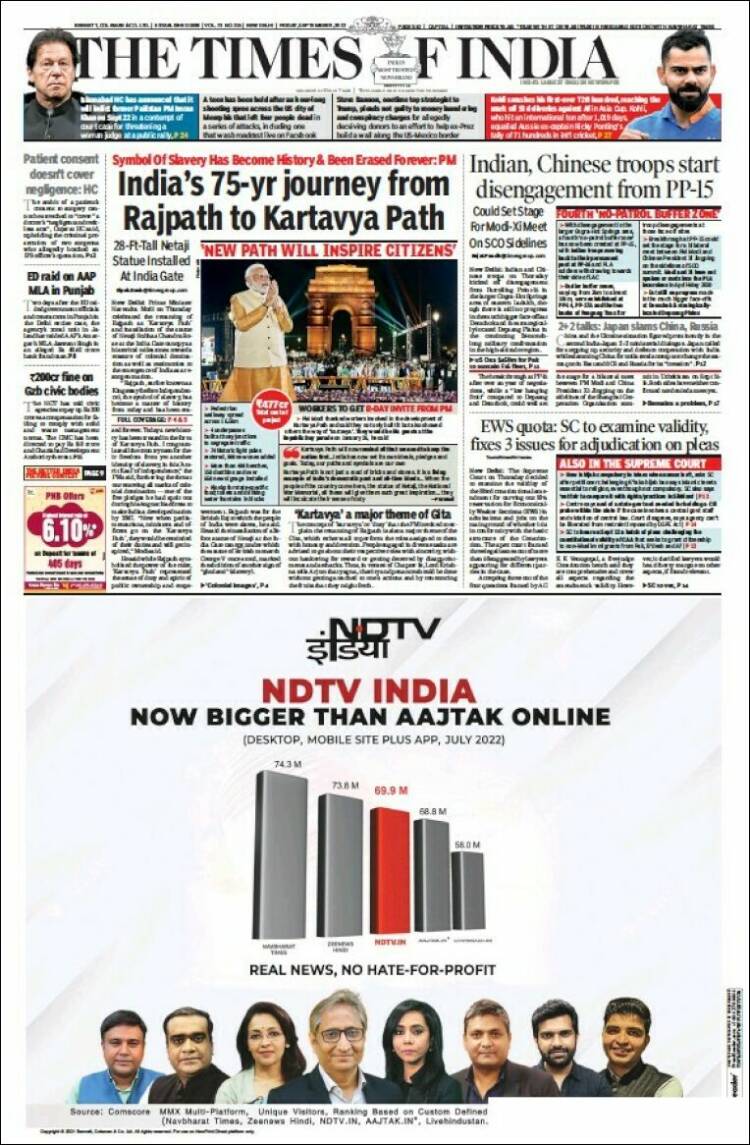 Portada de The Times of India (India)