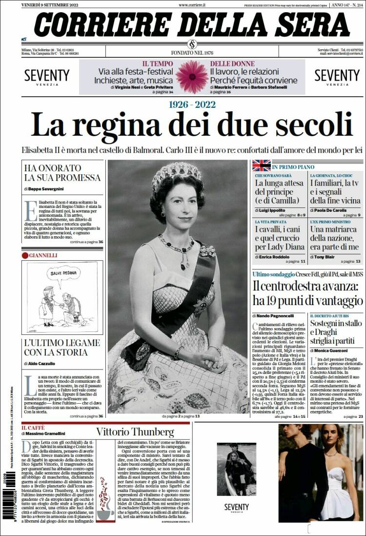 Portada de Corriere della Sera (Italia)