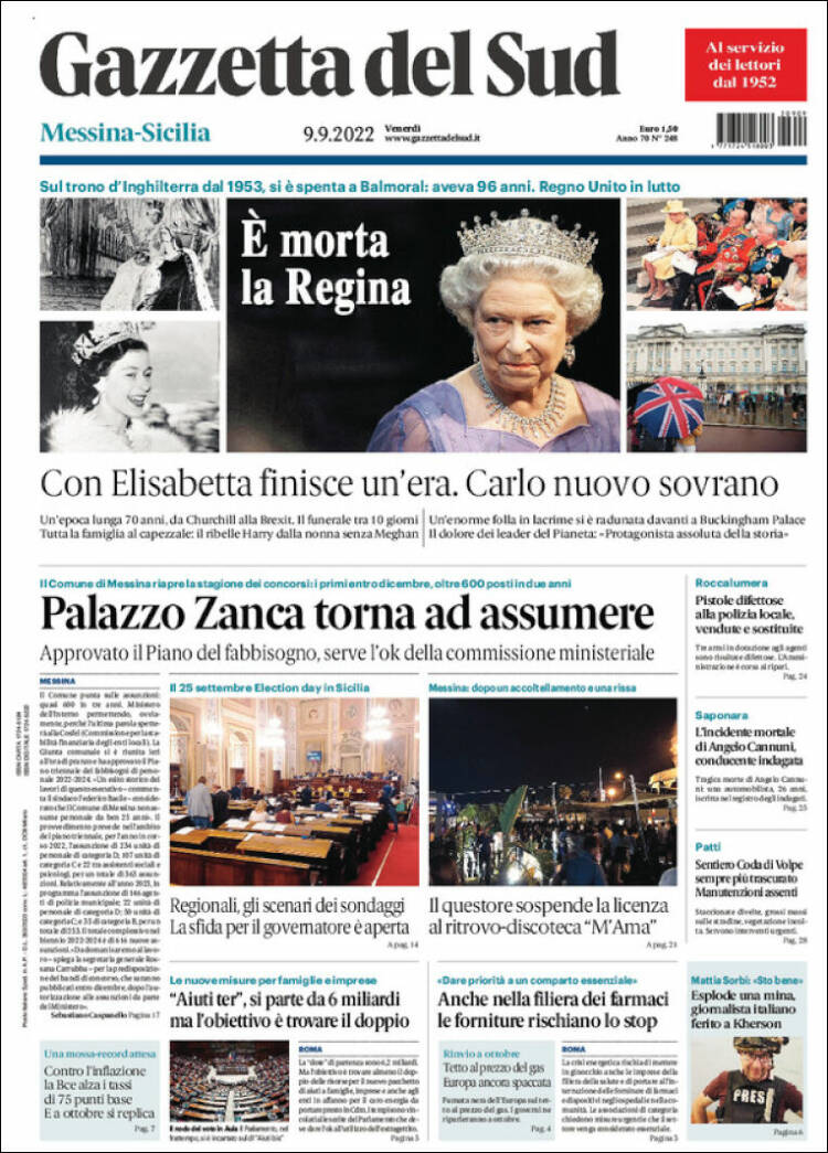 Portada de Gazzetta del Sud (Italia)