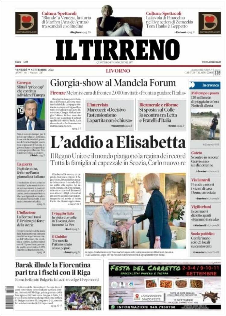 Portada de Il Tirreno (Italia)