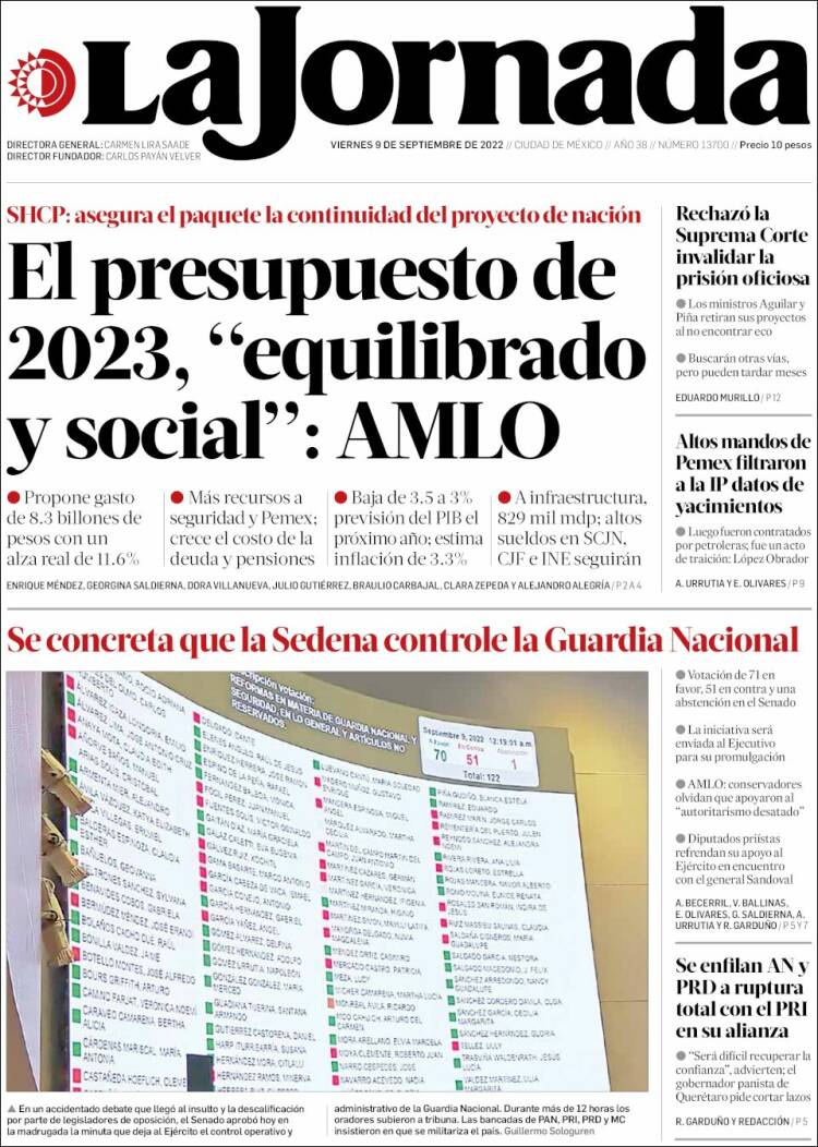 Portada de La Jornada (Mexique)