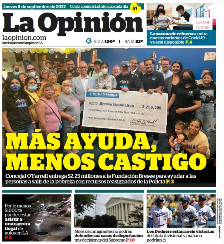 Portada de La Opinión (USA)