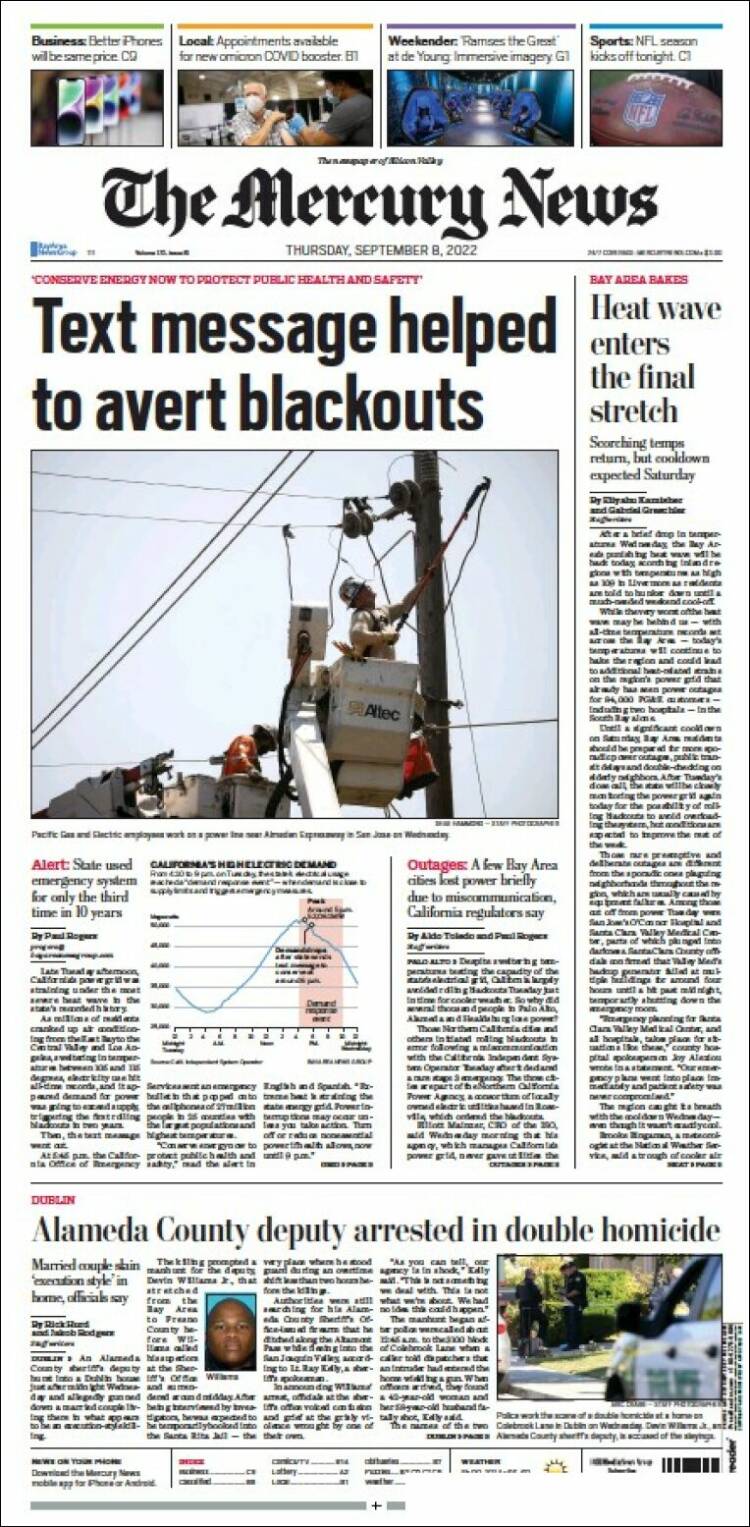 Portada de San Jose Mercury News (USA)