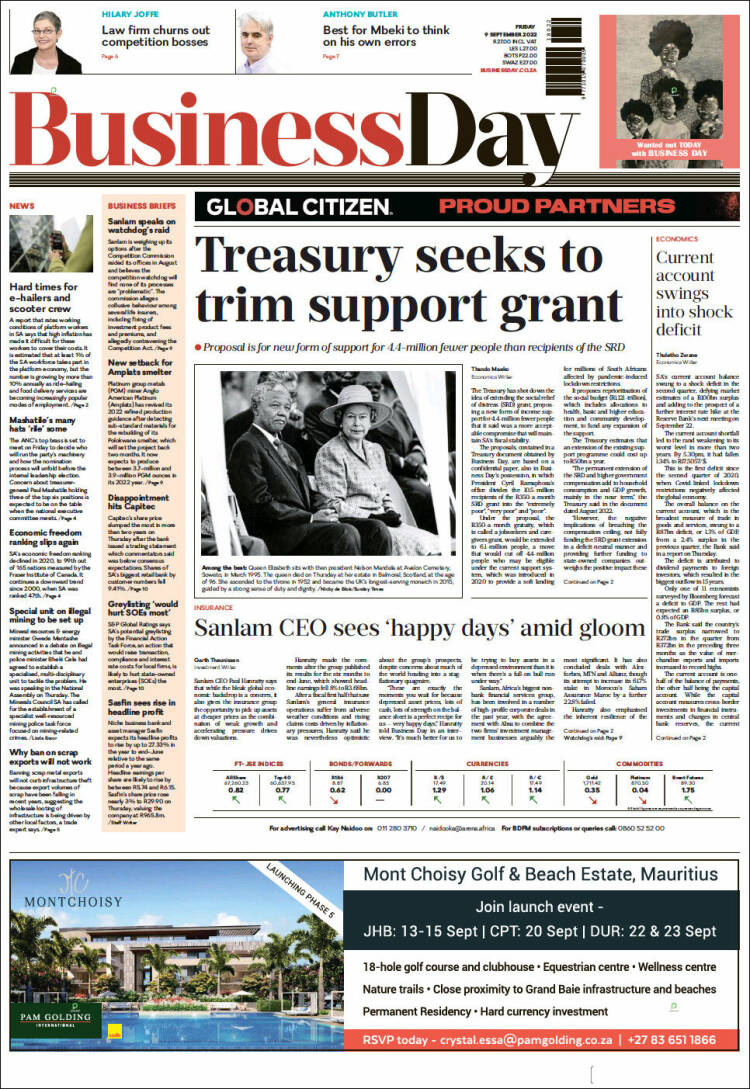 Portada de Business Day (Sud&aacute;frica)