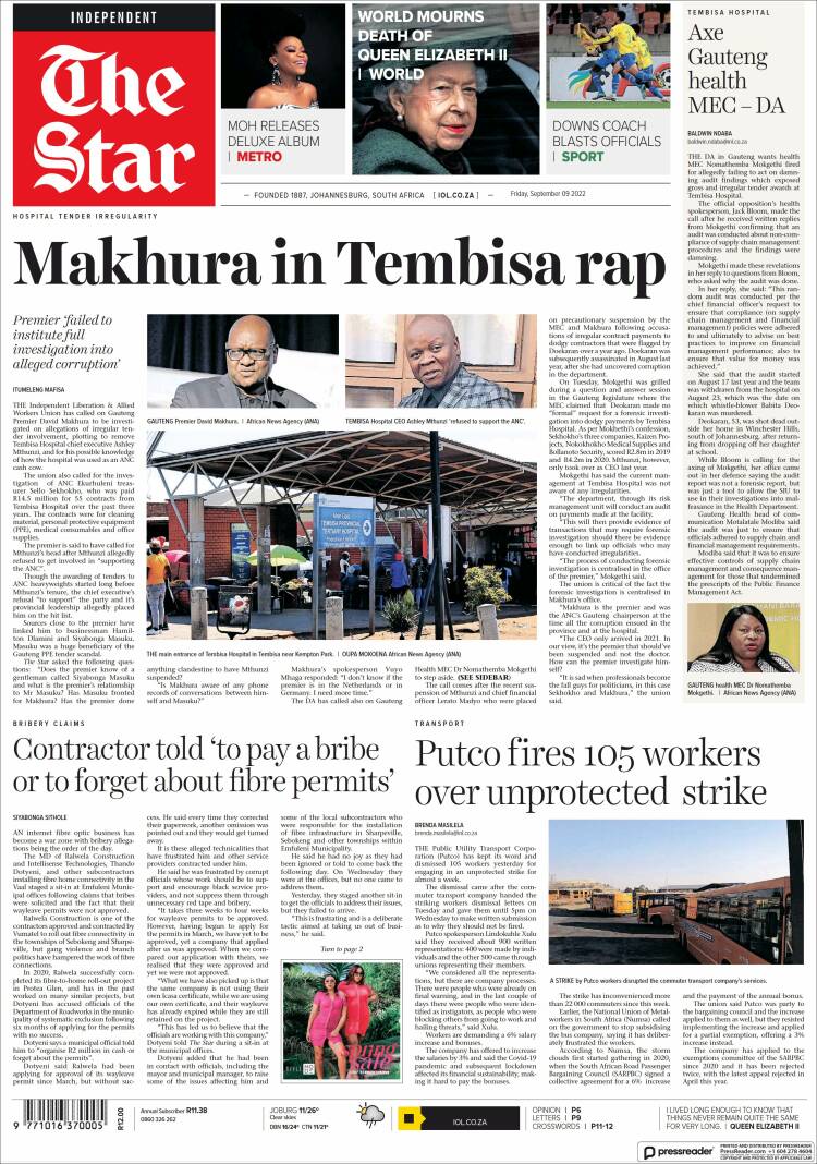 Portada de The Star (Sud&aacute;frica)