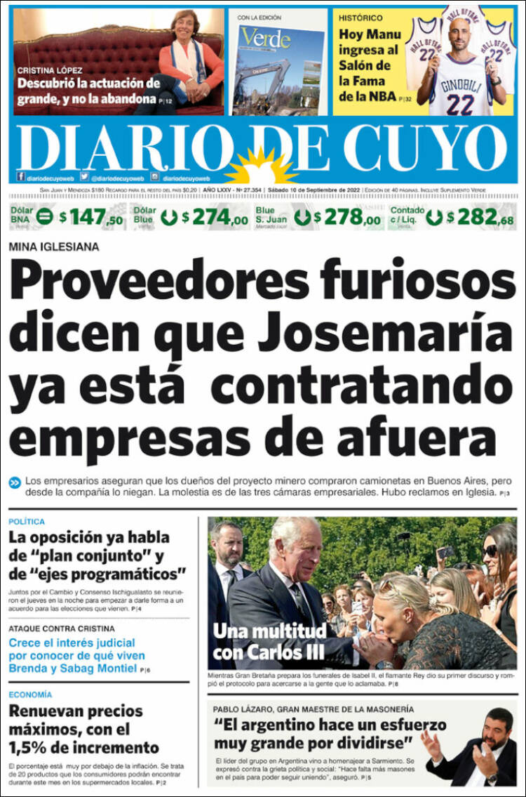 Portada de Diario de Cuyo (Argentina)