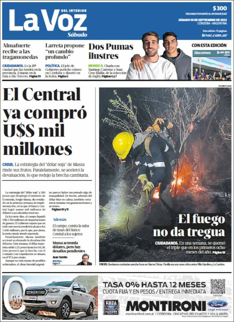 Portada de La Voz del Interior (Argentina)