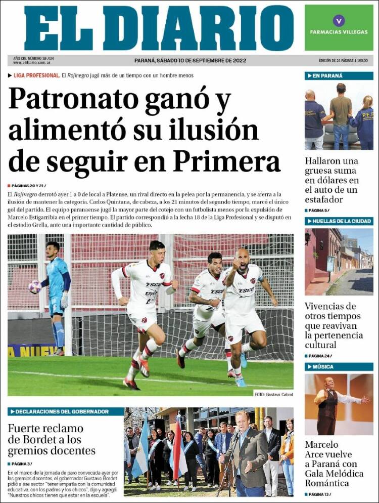 Portada de El Diario de Paraná (Argentina)