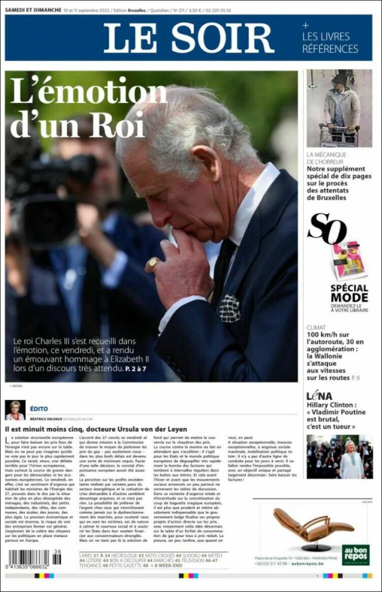 Portada de Le Soir (B&eacute;lgica)