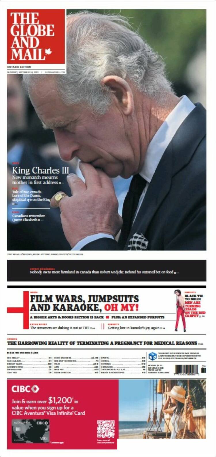 Portada de The Globe and Mail (Canadá)