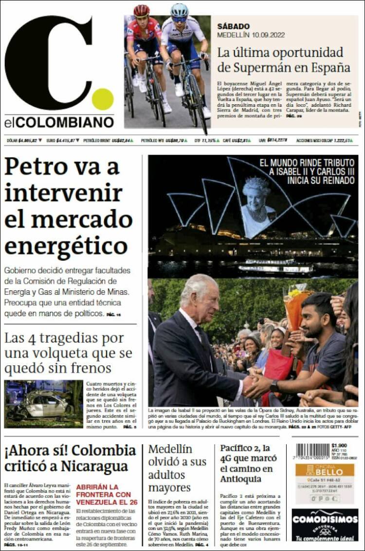 Portada de El Colombiano (Colombia)