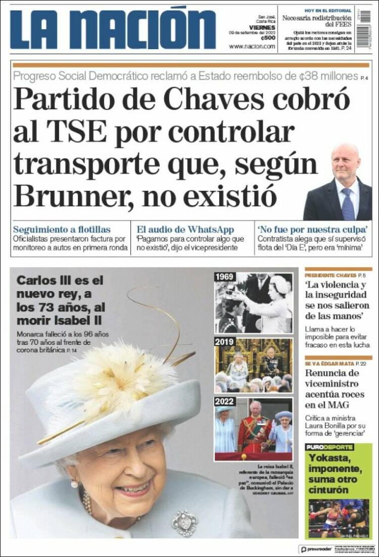 Portada de La Nación - Costa Rica (Costa Rica)