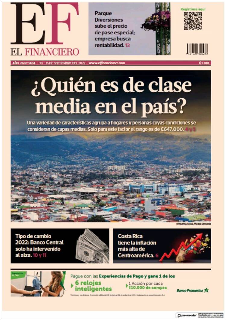 Portada de El Financiero (Costa Rica)