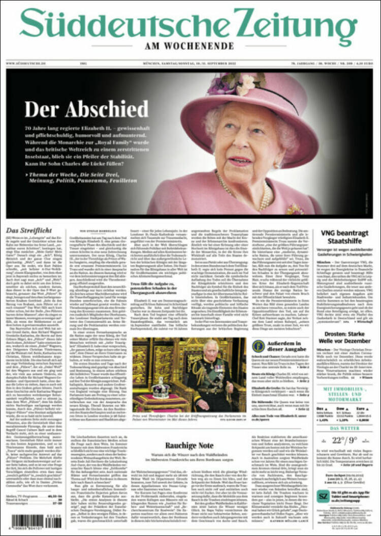 Portada de Sueddeutsche (Alemania)