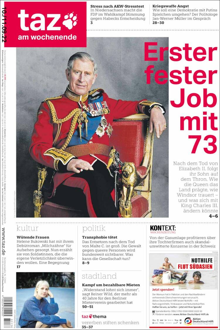 Portada de Die Tageszeitung (Alemania)