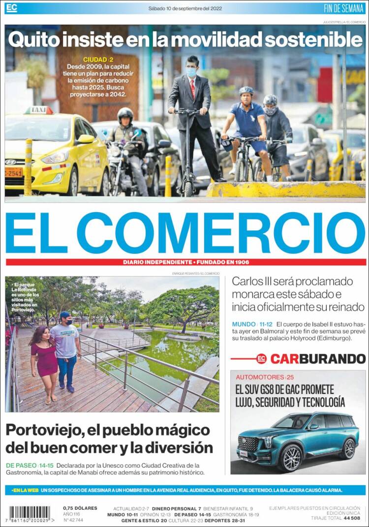 Portada de El Comercio (Ecuador)