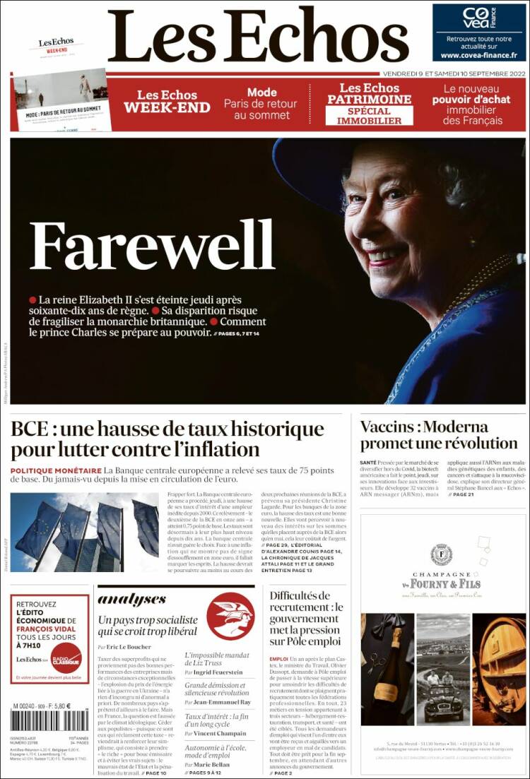Portada de Les Echos (Francia)