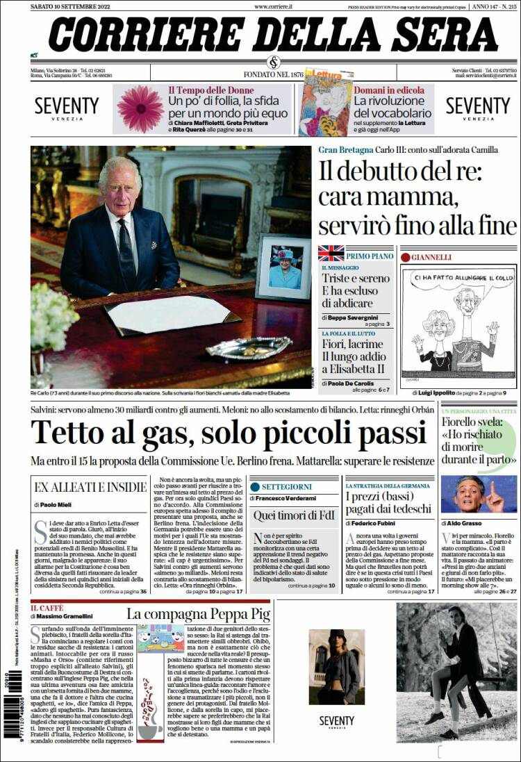 Portada de Corriere della Sera (Italia)