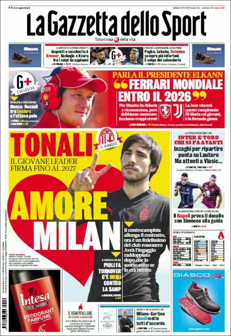 Portada de La Gazzetta dello Sport (Italia)