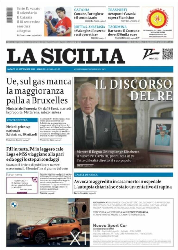 Portada de La Sicilia (Italia)